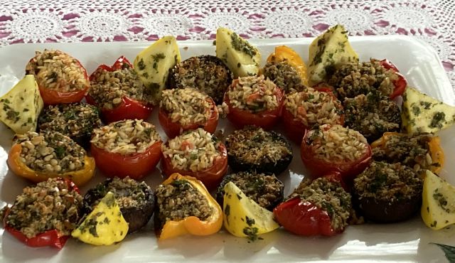 Time to look at some of the seriously luscious food - my friends are SUCH good cooks (except Bernice!).  These elegant stuffed Italian vegetables were created by Sue Albury.  